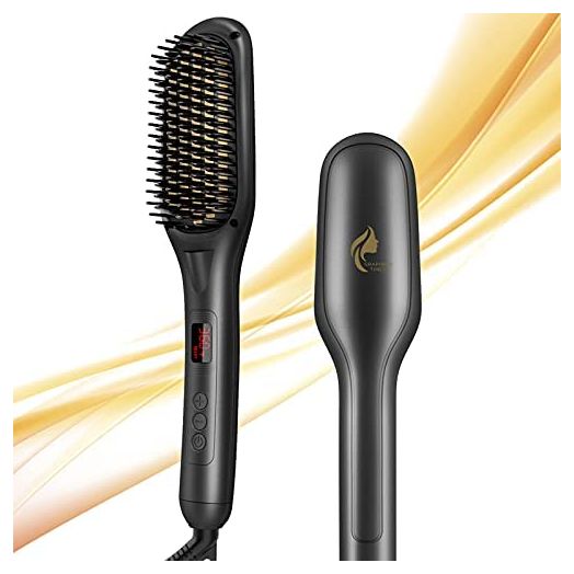 Ionic Hair Straightener Brush, Hair Straightening Brush Ceramic, Anti-Scald, LED Indicator, 110V-240V