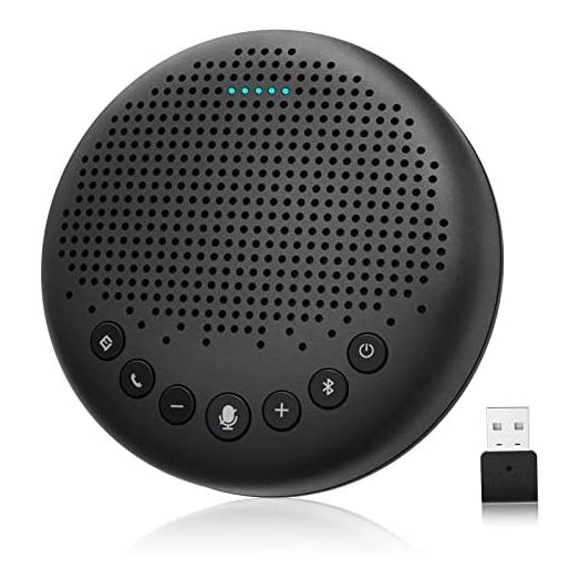 Bluetooth Speakerphone – EMEET Luna Conference Speaker, w/Enhanced Noise Reduction Algorithm, Daisy Chain, w/Dongle USB Speakerphone for Home Office, 360° Voice Pickup for 8 People Black
