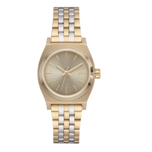 NIXON Small Time Teller A399 - Lt Gold/Silver/Vintage White - 100m Water Resistant Analog Classic Watch (26mm Watch Face, 12mm-14mm Custom 5 Link Stainless Steel Band)