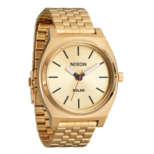 NIXON Time Teller Solar A1369 - All Gold/Black - 100m Water Resistant Men's Analog Solar Powered Fashion Watch (40.5mm Watch Face, 20mm 5 Link Stainless Steel Band)