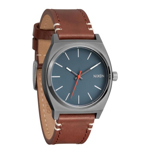 NIXON Time Teller A1373 - Lt Gunmetal/Basalt/Sienna - 100m Water Resistant Men's Analog Fashion Watch (37mm Watch Face, 20mm-18mm Leather Band)