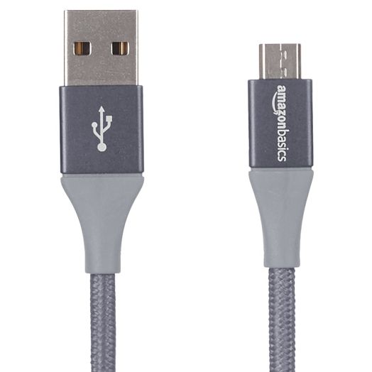 Amazon Basics Micro USB to USB-A 2.0 Fast Charging Cable, Nylon Braided Cord, 480Mbps Transfer Speed, 6 Foot, Dark Gray
