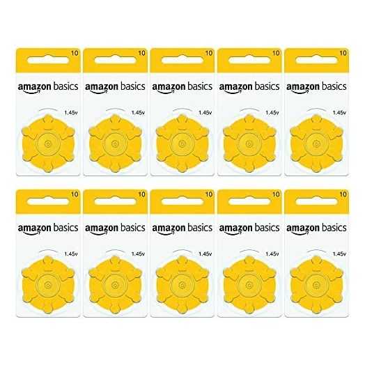 Amazon Basics 1.45 Volt Hearing Aid Batteries - Pack of 60, Size 10