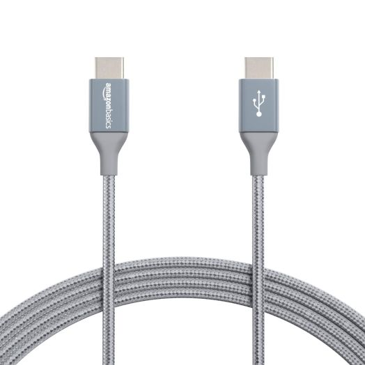 Amazon Basics USB-C to USB-C 2.0 Fast Charger Cable, Nylon Braided Cord, 480Mbps Speed, USB-IF Certified, for Apple iPhone 15, iPad, Samsung Galaxy, Tablets, Laptops, 10 Foot, Dark Grey