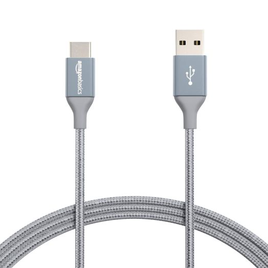 Amazon Basics USB-C to USB-A 2.0 Fast Charger Cable, Nylon Braided Cord, 480Mbps Speed, USB-IF Certified, for Apple iPhone 15, iPad, Samsung Galaxy, Tablets, Laptops, 6 Foot, Dark Gray