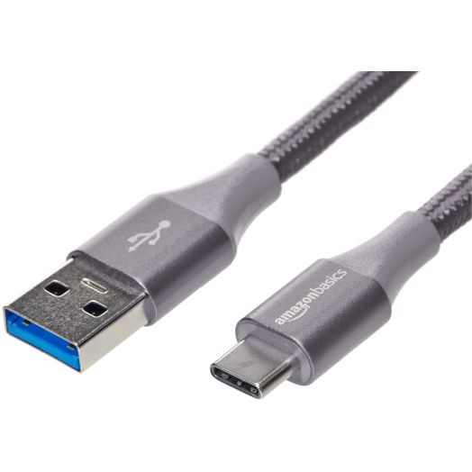 Amazon Basics USB-C to USB-A 3.1 Gen 1 Fast Charger Cable, Nylon Braided Cord, 5Gbps High-Speed, USB-IF Certified, for Apple iPhone 15, iPad, Samsung Galaxy, Tablets, Laptops, 6 Foot, Dark Gray