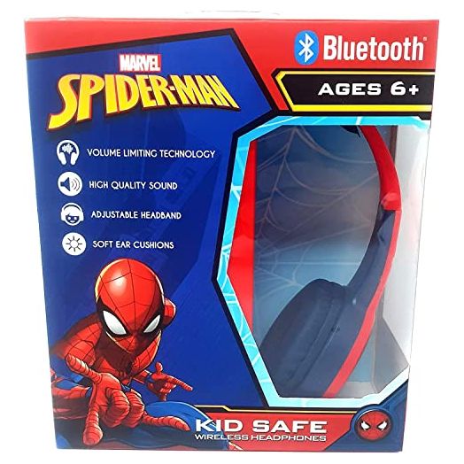 Spider Man Bluetooth Kid Safe Headphones Over The Ear Padded Cushions Flying on a Web Design