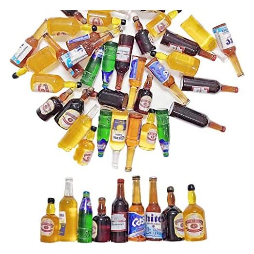 Juland 40PCS Miniature Mini Beer Drinks Decoration Beer Glass Model Mixed Wine Coffee Resin Sets Simulation Instant Model Scene Mini Tableware Dolls House