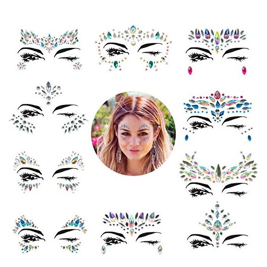 Face Gems, 10 Sets Mermaid Face Jewels Festival Face Gems Rhinestones Rave Eyes Body Bindi Temporary Stickers Crystal Face Stickers Decorations Fit for Festival Party(10 Sets collection)