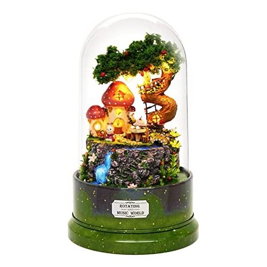 Spilay DIY Miniature Dollhouse Wooden Furniture Kit,Handmade Mini Rotating and Music World Model with Glass Cover & Music Box ,1:24 Scale Creative Doll House for Adult Lover Gift(Garden Diary )