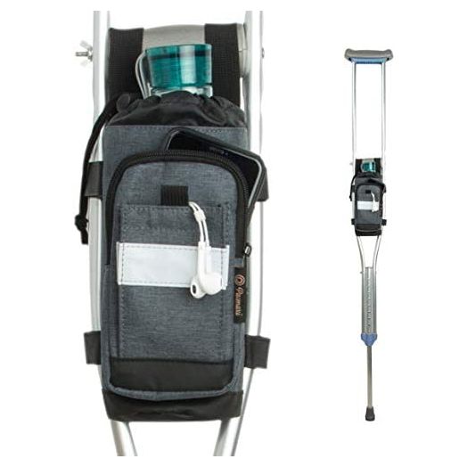 Crutch Bag Lightweight Crutch Accessories Storage Pouch with Reflective Strap and Front Zipper Pocket for Universal Crutch Bag to Keep Item Safety (Dark Gray)