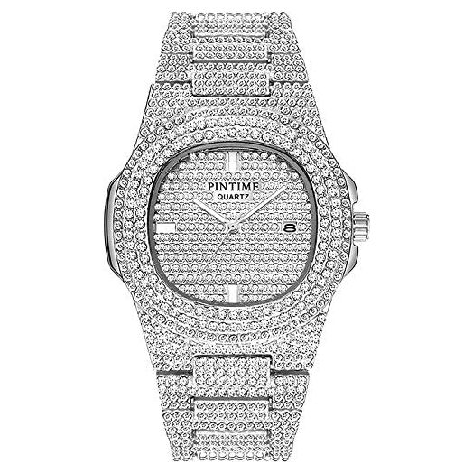 Men's Diamond Watches Costume Hip Hop Bling Three Dual Rhinestone Bezel Dress Watches for Men and Women Luxury Unisex Wrist Watch