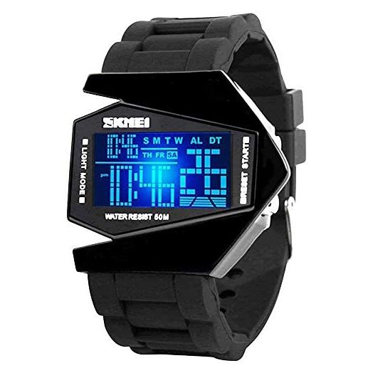 Mens Digital Watch LED Sports Watch Stylish Triangle Military Chronograph Watch for Men Airplane Shaped Colorful Light Watches