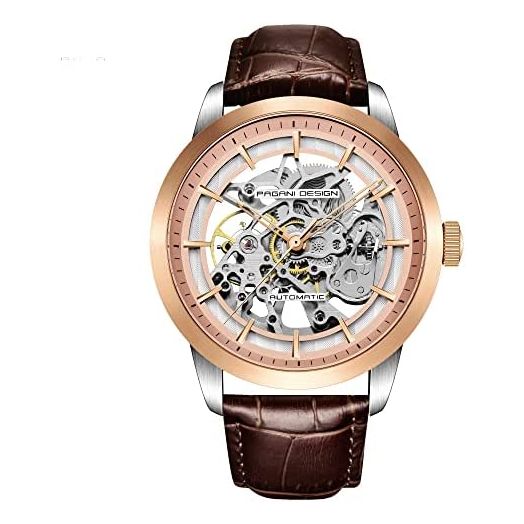 Automatic Mens Watches Skeleton Mechanical Wrist Watch for Men Waterproof Genuine Leather Watchband Luxury Self-Winding Stainless Steel Analog Watch for Men Collection PAGANI DESIGN
