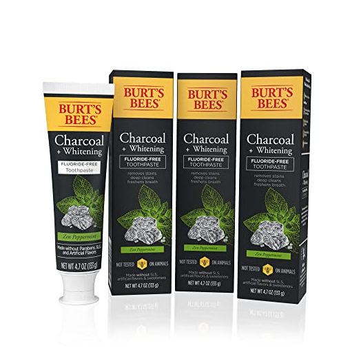 Burt’s Bees Toothpaste, Natural Flavor, Charcoal Fluoride-Free Toothpaste, Zen Peppermint, 4.7 oz (Pack of 3)