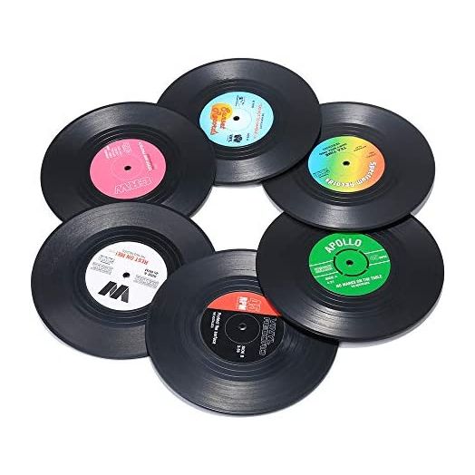 Record Coasters for Drinks, Funny, Absorbent, Novelty 6 Pieces Vinyl Disk Coasters, Effective Protection of The Desktop to Prevent Damage- 4.1 Inch Size by ZAYAD