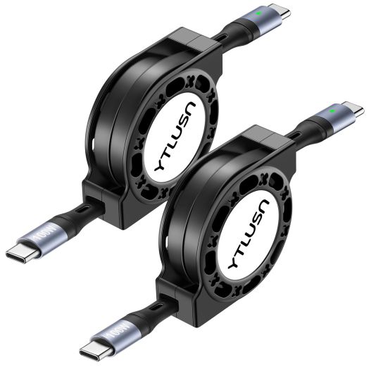 YTLUSN Retractable USB C Cable, 2Pack 4Ft 100W LED USB C to USB C Cable 5A Fast Charging Cable,Type C to Type C Charger Cord,USB C Cord for iPhone 15/Pro/Plus/Pro Max iPad MacBook Galaxy Pixel PS5