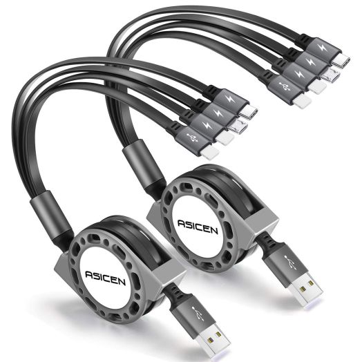 Multi Charging Cable 4 in 1 Retractable iPhone Charger Cable Multi Charging Cord Retractable Cable with Lightning/Type C/Micro USB Ports for iPhone,iPad,Samsung,Huawei,LG,PS and More(2Pack/5ft)