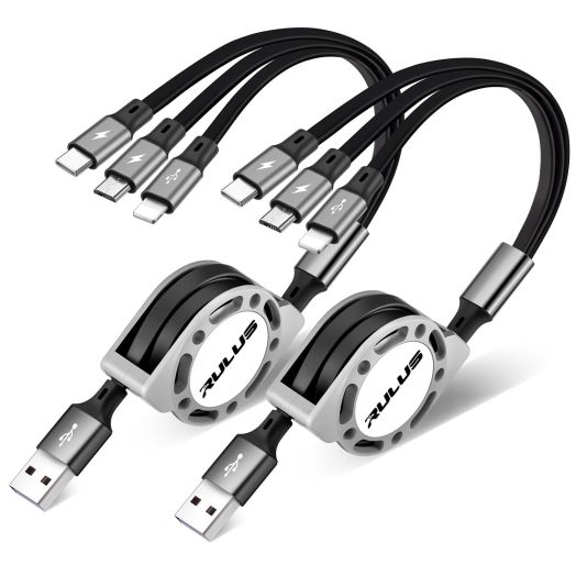 3 in 1 Multi Charging Cable [2Pack,4Ft] Retractable Charging Cable Fast Charger Cord with IP/Type C/Micro USB Ports for Cell Phones,IP,Samsung Galaxy,PS,Tablets & More