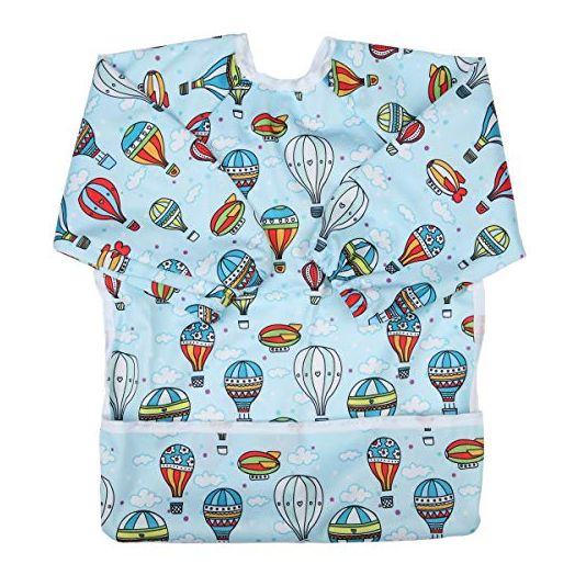 Baby Bib Sleeved Shirt with Pocket 1-3 Years Old Toddler Painting Drawing (Hot Air Balloon)