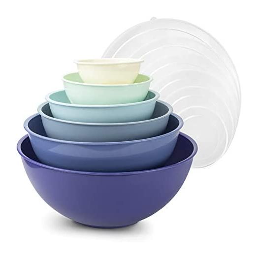 COOK WITH COLOR Plastic Mixing Bowls with Lids - 12 Piece Nesting Bowls Set includes 6 Prep Bowls and 6 Lids, Microwave Safe Mixing Bowl Set (Blue Ombre)