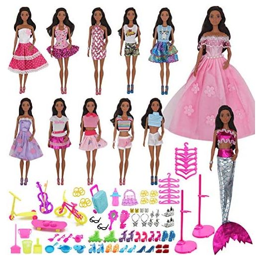ZTWEDEN 90Pcs Doll Clothes and Accessories for 11.5 Inch Girl Dolls Set Contain 10 Different Handmade Party Doll Grown Outfits, 1 Handmade Wedding Dress, 1 Mermaid Dress, 78 Accessories for Girl Doll
