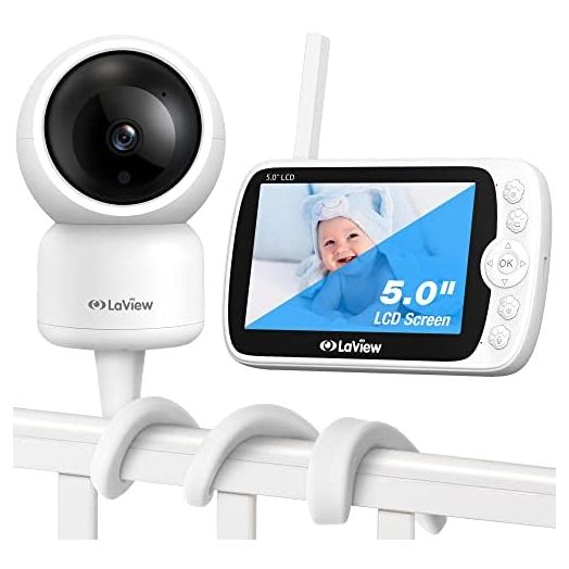 LaView 5" Color LCD Screen Baby Monitor with Mount,1080p HD Baby Monitor with Camera and Audio, Pan-Tilt Baby Camera Monitor,Infrared Night Vision,Two-Way Talk,Lullabies and Room Temperature