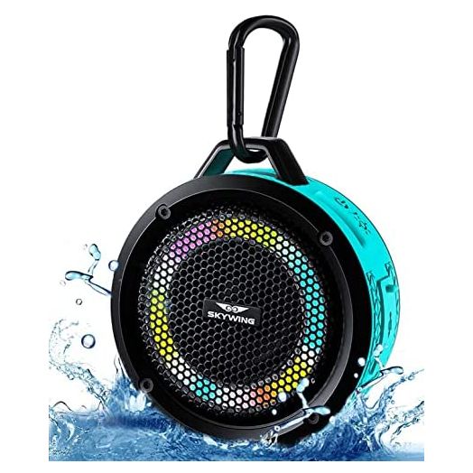 SKYWING Soundace S6 IPX7 Waterproof Shower Speaker 5W Bass+ Bluetooth Speaker with Suction Cup Hook Lanyard RGB Light 15h Playtime, Premium Mini Portable Outdoor Wireless Speaker for Bike Pool Beach