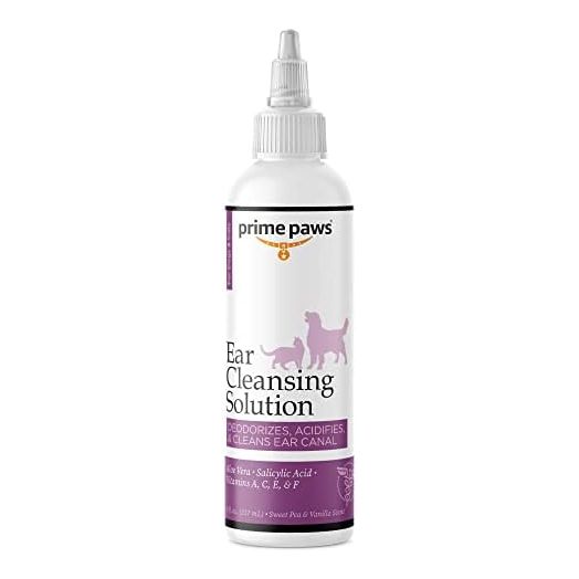 Ear Cleansing Solution for Dogs and Cats - Pet Ear Cleaner Removes Odor & Wax - Deodorizing Dog Ear Cleaner Solution with Aloe & Vitamins - Sweet Pea & Vanilla Scent - 8 oz