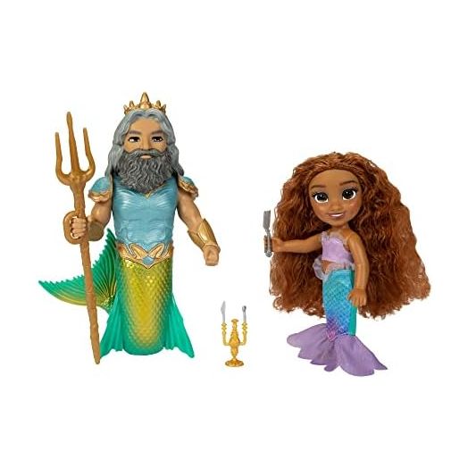 Disney The Little Mermaid Ariel Doll and King Triton Petite Gift Set, 6 Inches Tall with Dinglehopper, Candelabra and King Triton’s Trident Accessory Toys