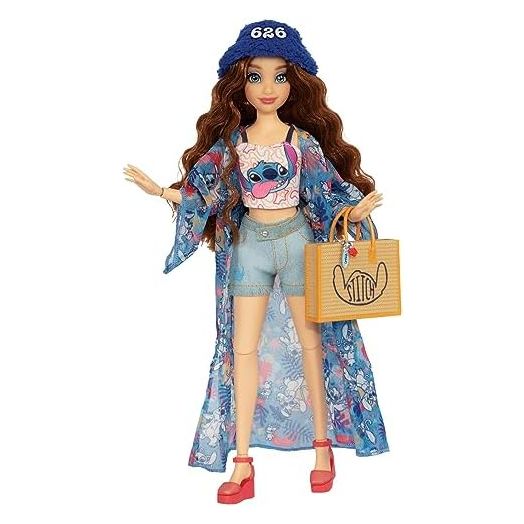 Dolls Disney 100 - Stitch 11.5" Tall with 13 Points of Articulation, Two Complete Mix-and-Match Outfits and Glittery Mickey Ring for You!