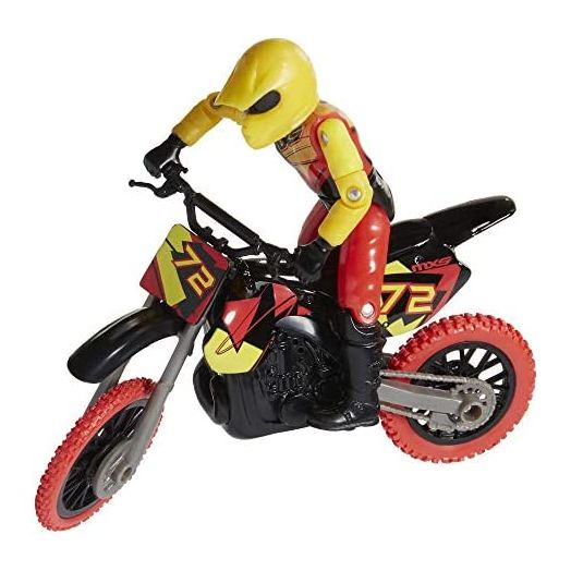 MXS Motocross Bike Toys Moto Extreme Sports, Bike & Rider with SFX Sounds by Jakks Pacific Action Figure Playsets - #72 Red & Yellow Rider, for Kids Ages 5+, Model:405042