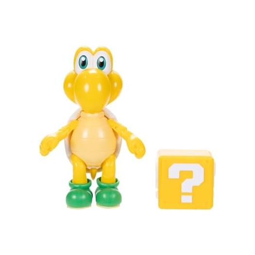Nintendo Super Mario 4-Inch Green Koopa Troopa Poseable Figure with Question Block Accessory. Ages 3+ (Officially Licensed)