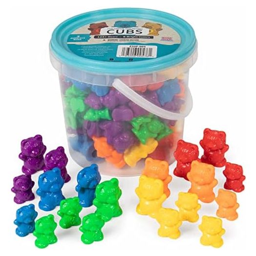 Colorful Counting Cubs - Bucket of 125+ Bears in 6 Bright Colors and Two Different Sizes - Great for Early Childhood Education, Preschool Prep, Daycare Activities, Montessori Toys, and More