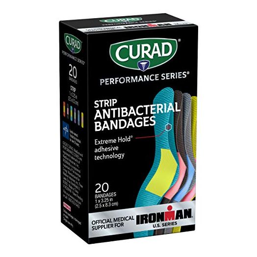 Curad - CURIM5020 Performance Series Ironman Antibacterial Bandages, Extreme Hold Adhesive Technology, 1 x 3.25 inch Fabric Bandages, 20 Count