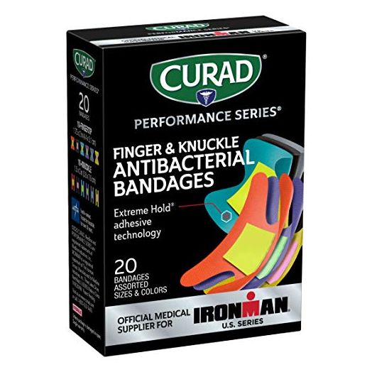 Curad Performance Series Ironman Fingertip and Knuckle Antibacterial Bandages, Extreme Hold Adhesive Technology, Fabric Bandages, 20 Count
