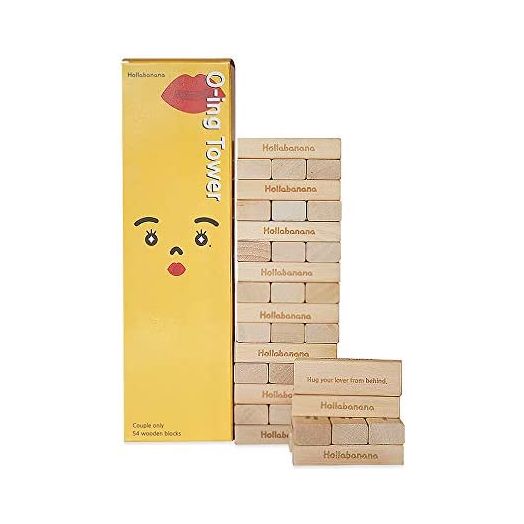 Holla Banana Love & Naughty Stacking Tower Wooden Blocks Game for Adults, 54 Wooden Blocks