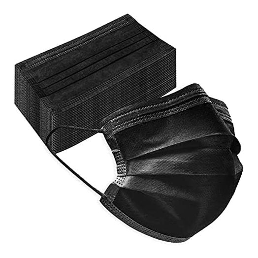 50 PCS Black Disposable Face Masks 3-Ply Filter Earloop Mouth Cover, Face Mask