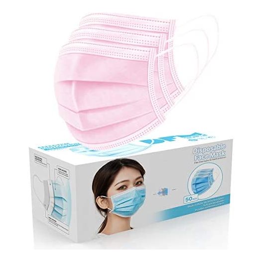 50 Pcs Disposable Face Cover 3-Ply Filter Non Medical Breathable Earloop Masks (Pink)
