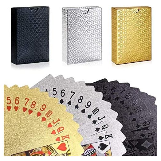 GORCHEN Waterproof Plastic Foil Poker Cards Set, Gold Silver Black