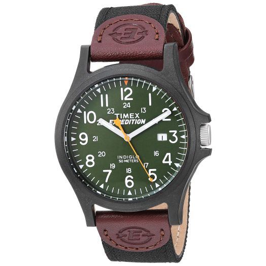 Timex Men's TWF3C8430 Expedition Acadia Black/Brown/Dark Green Leather/Nylon Strap Watch
