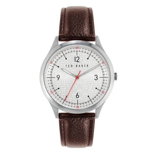 Ted Baker Men's Stainless Steel Quartz Leather Strap, 20 Casual Watch (Model: BKPMHS112), Silver/Silver/Brown