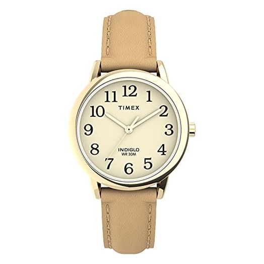 Timex Women's Easy Reader 30mm Watch – Gold-Tone Case Cream Dial with Tan Leather Strap