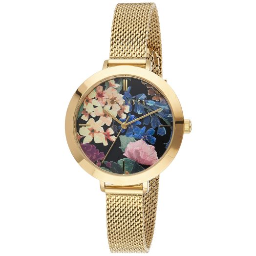 Ted Baker Women's Quartz Stainless Steel Strap, 12 Casual Watch (Model: BKPAMF1029I), Gold/Multi/Gold