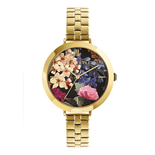 Ted Baker Women's Quartz Stainless Steel Strap, Gold, 12 Casual Watch (Model: BKPAMF1039I), Gold/Black/Multi
