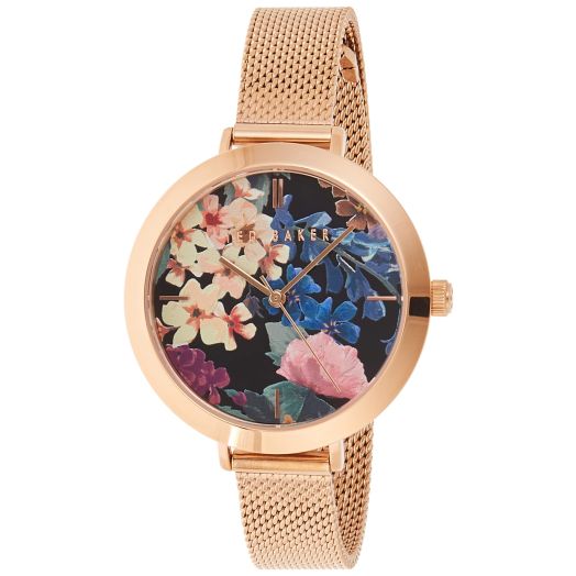 Ted Baker Women's Quartz Stainless Steel Strap, 12 Casual Watch (Model: BKPAMF1049I), Rose Gold/Black/Multi