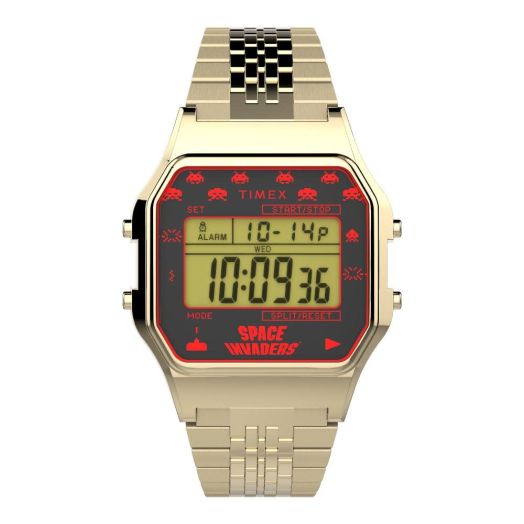Timex Unisex Digital Watch with a Stainless Steel Strap T80 X Space Invaders
