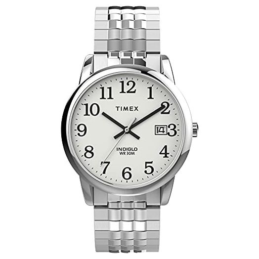 Timex Easy Reader Men's 35mm Expansion Band Watch with Perfect Fit TW2V05400, Silver-Tone/White, Bracelet