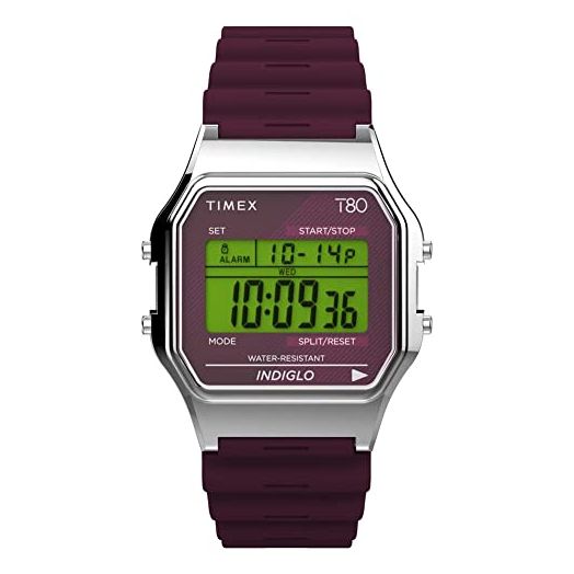 Timex TW2V41300 Men's T80 Vintage Black Rubber Band Alarm Chronograph Digital Watch