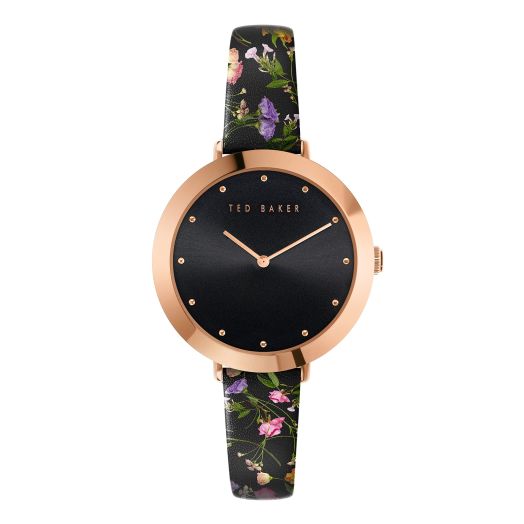 Ted Baker Ladies Black Printed Leather Strap Watch (Model: BKPAMS3019I)